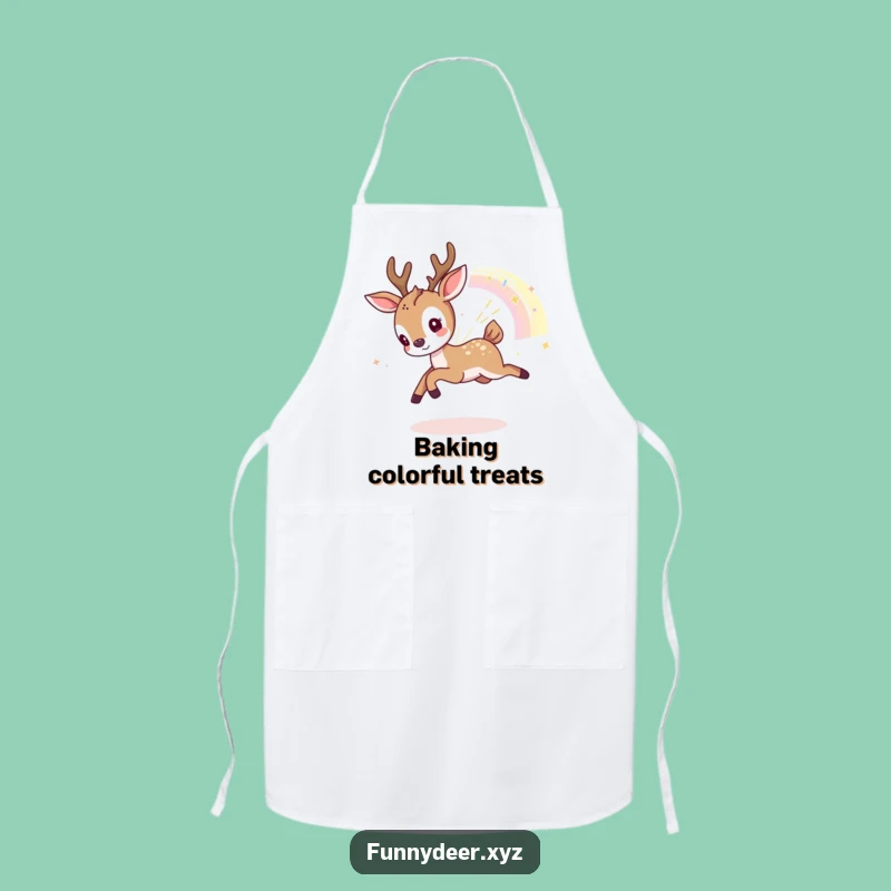 Funny Kawaii Deer Apron: Playful Chef, Rainbow Dreams, Hilarious Gift