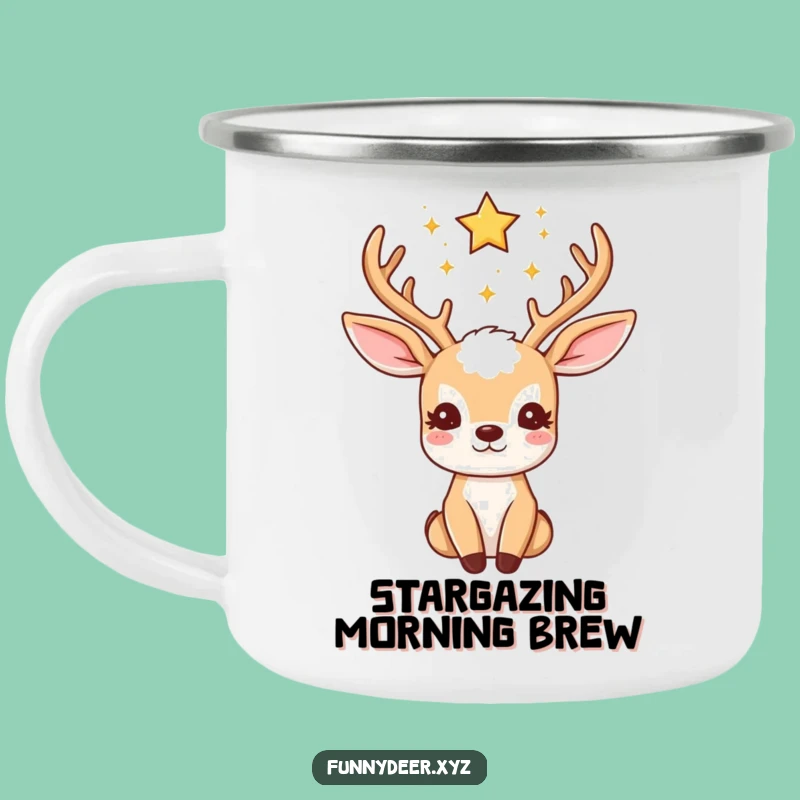 Funny Kawaii Deer Camping Mug: Starry Antlers, Celestial Sip, Hilarious Gift