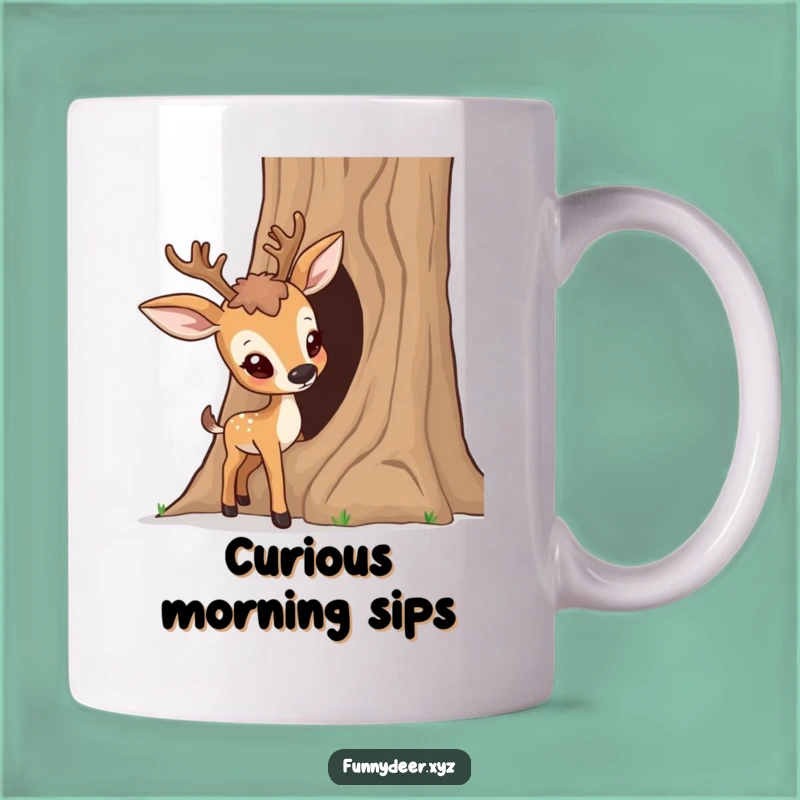 Curious Deer Tree Trunk Mug - Funny Woodland Explorer Gift for Nature Lovers
