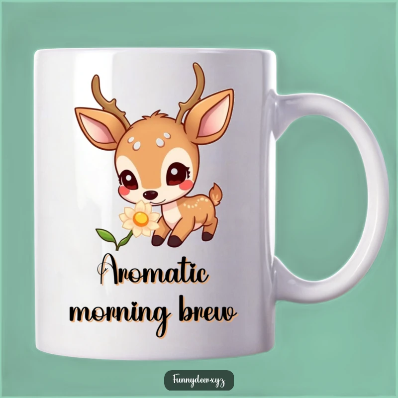 Funny Kawaii Deer Mug: Curious Glow Flower Sniffer, Hilarious Gift for Nature Lovers