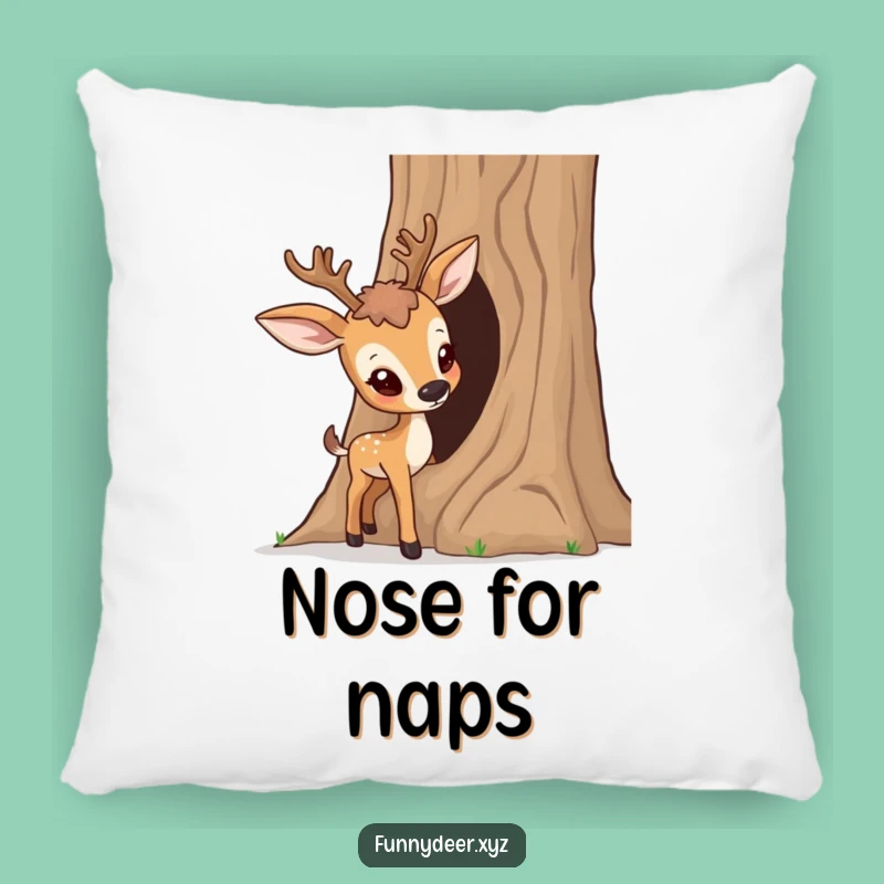 Soft Funny Curious Deer Pillow - Tree Trunk Comfort, Cozy Humorous Gift