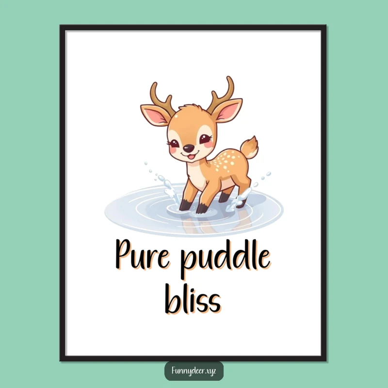 Funny Joyful Deer Digital Print - Puddle Splash Art, Instant Cheerful Download Gift
