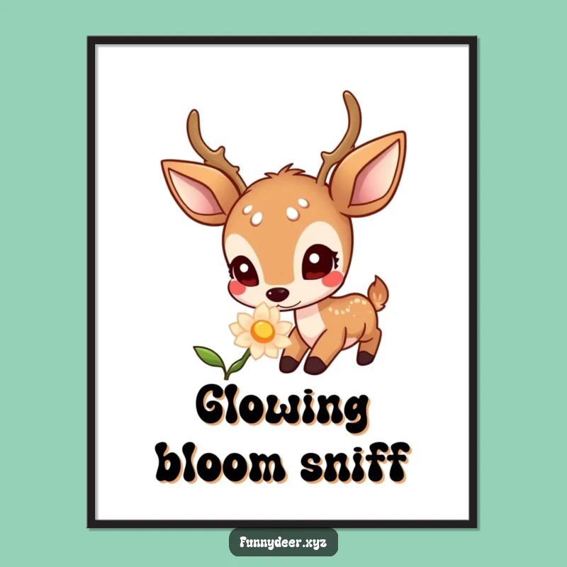 Funny Kawaii Deer Digital Art: Curious Glow Flower Download, Hilarious Gift