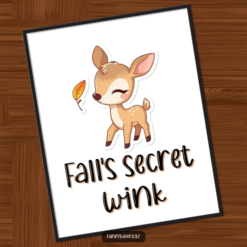 Funny Winking Deer Digital Art Print, a playful deer winks with a leaf, instant humorous decor.