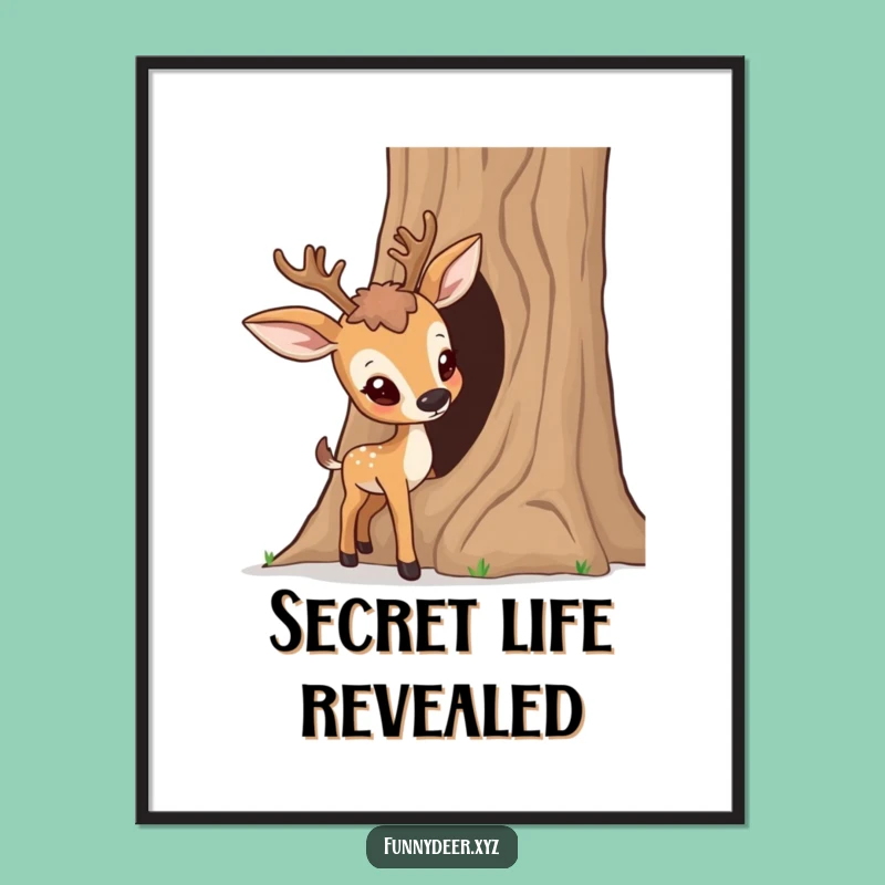 Funny Curious Deer Digital Print - Tree Trunk Art, Instant Exploration Download Gift