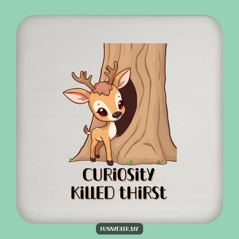 Funny Curious Deer Coaster Set - Tree Trunk Protection, Humorous Nature Gift