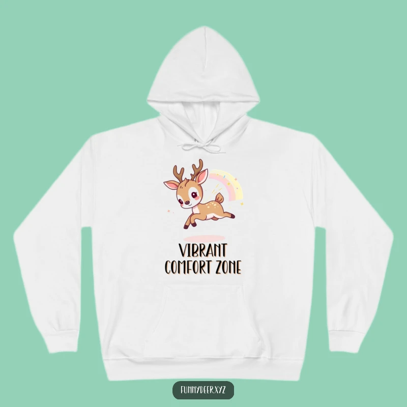 Funny Kawaii Deer Hoodie: Playful Rainbow Pursuit, Cozy & Hilarious Gift