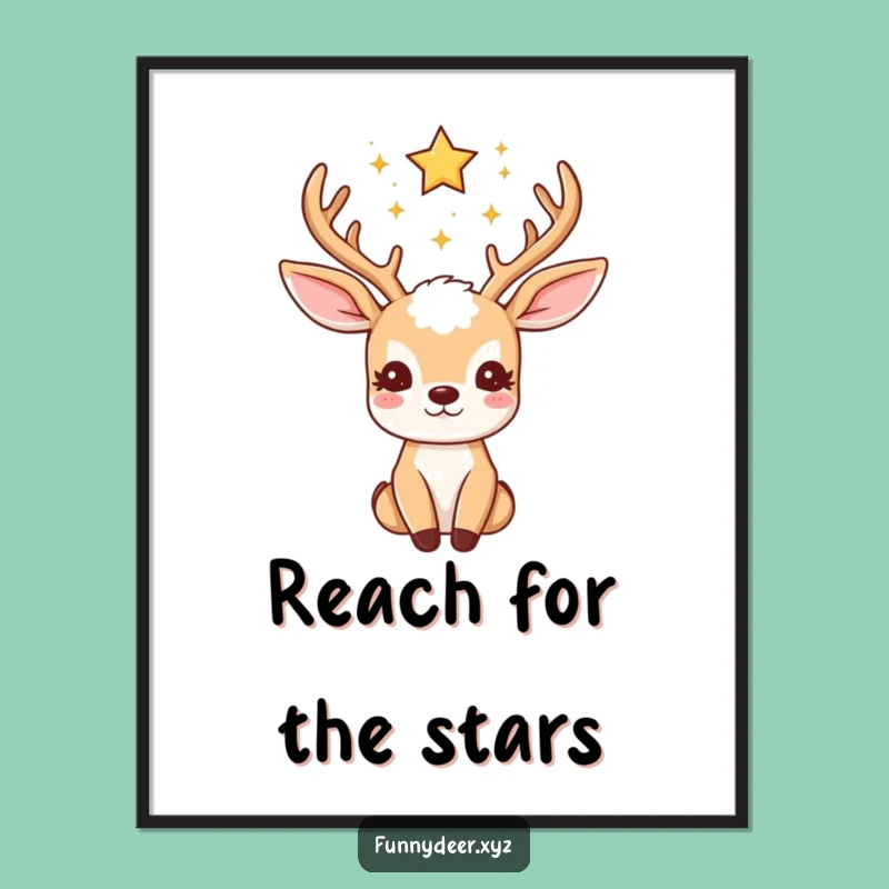 Free Printable Wall Art: Starry Kawaii Deer Looking Up - Downloadable Decor